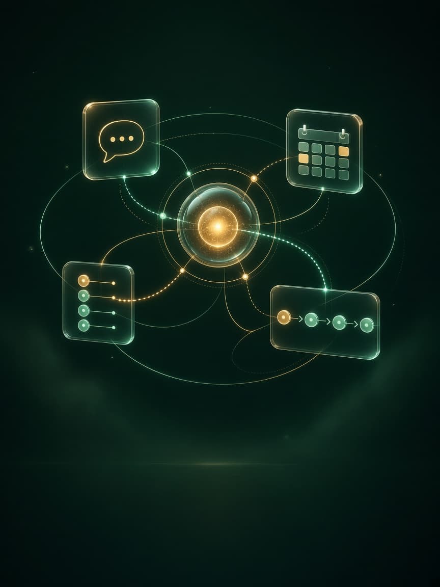 Automation network connecting customer messages, bookings, and workflows